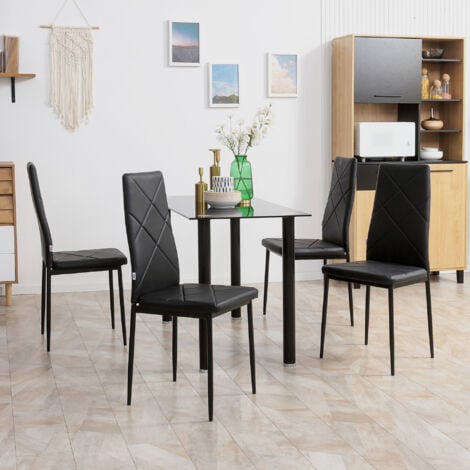 HOMCOM Set di 4 Sedie da Cucina con Schienale Alto Finta Pelle e Acciaio Nero