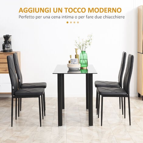 HOMCOM Set di 4 Sedie da Cucina con Schienale Alto Finta Pelle e Acciaio Nero