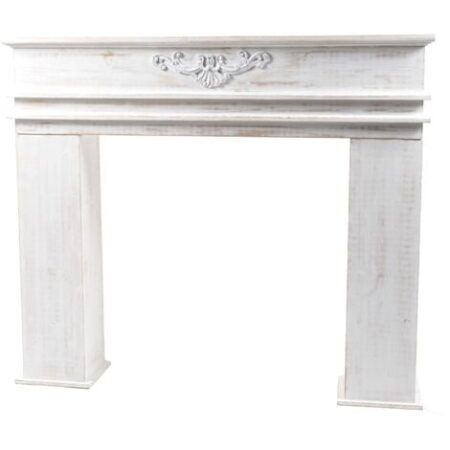 Cornice per camino in legno bianco, decorazione Shabby h 85 cm