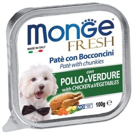 Monge Fresh Pat猫 e Bocconcini聽per Cane in Vaschetta da 100 gr  Pollo e Verdure