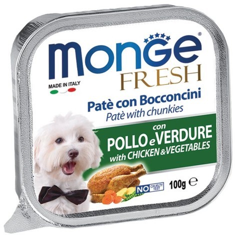 Monge Fresh Pat猫 e Bocconcini聽per Cane in Vaschetta da 100 gr  Pollo e Verdure
