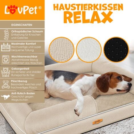 LOVPET® Letto ortopedico per cani, Con ciotola + 3X ossi da masticare, Divano per cani di piccola, media e grande taglia, sfoderabile, Beige / M (91 x 71 x 25 cm)