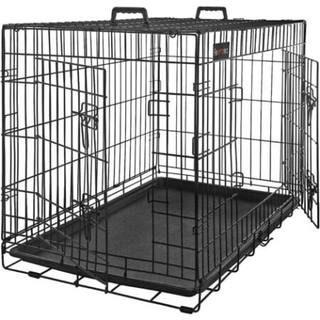 FEANDREA Gabbia Pieghevole per Cani, 2 Porte, 122 x 74,5 x 80,5 cm, Nero da SONGMICS