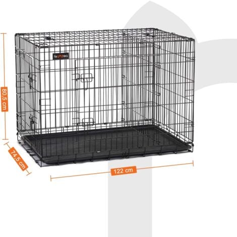 FEANDREA Gabbia Pieghevole per Cani, 2 Porte, 122 x 74,5 x 80,5 cm, Nero da SONGMICS