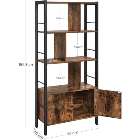 VASAGLE Libreria, Scaffale Portaoggetti in Stile Industriale, Scaffale Grande a 4 Ripiani, Mobile per Salotto Studio Ufficio Cucina, Struttura Stabile in Acciaio