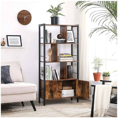 VASAGLE Libreria, Scaffale Portaoggetti in Stile Industriale, Scaffale Grande a 4 Ripiani, Mobile per Salotto Studio Ufficio Cucina, Struttura Stabile in Acciaio