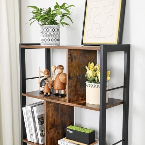 VASAGLE Libreria, Scaffale Portaoggetti in Stile Industriale, Scaffale Grande a 4 Ripiani, Mobile per Salotto Studio Ufficio Cucina, Struttura Stabile in Acciaio