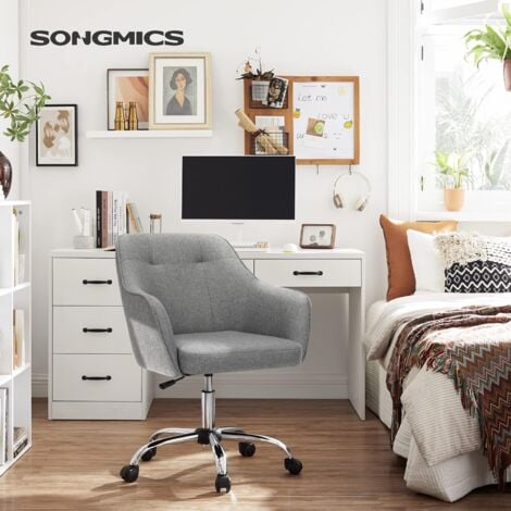 SONGMICS Poltrona da Ufficio, Comoda Sedia Girevole, Seduta ergonomica, Regolabile in Altezza, carico 120 kg, Telaio in Acciaio, Tessuto di Lino, per Ufficio, Grigio