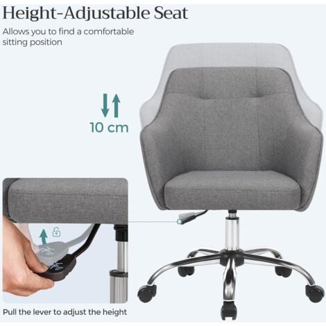 SONGMICS Poltrona da Ufficio, Comoda Sedia Girevole, Seduta ergonomica, Regolabile in Altezza, carico 120 kg, Telaio in Acciaio, Tessuto di Lino, per Ufficio, Grigio