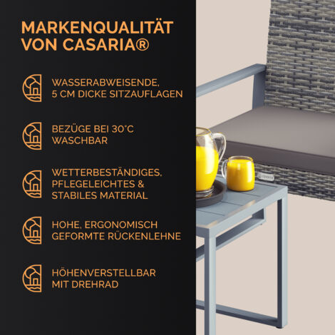 Casaria Mobili da Giardino in Polyrattan WPC Tavolo Portata 160kg 2 Sedie Cuscini Altezza Piedi Regolabile Resistente alle Intemperie Terrazza Balcone Mobili Lounge Set Grigio Grigio