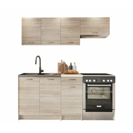 Composizione cucina Trenton 101, Sonoma quercia + Beige, 180x60cm, Con, Truciolare laminato, LED: Senza