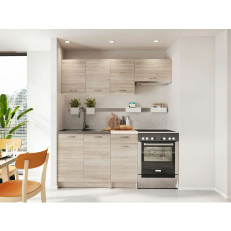 Composizione cucina Trenton 101, Sonoma quercia + Beige, 180x60cm, Con, Truciolare laminato, LED: Senza