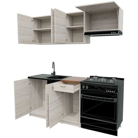Composizione cucina Trenton 101, Sonoma quercia + Beige, 180x60cm, Con, Truciolare laminato, LED: Senza