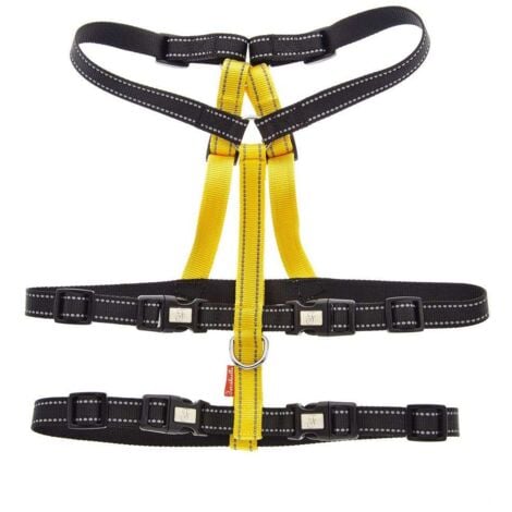 Pettorina antifuga in nylon doppia H per cani: M - Nero e Giallo