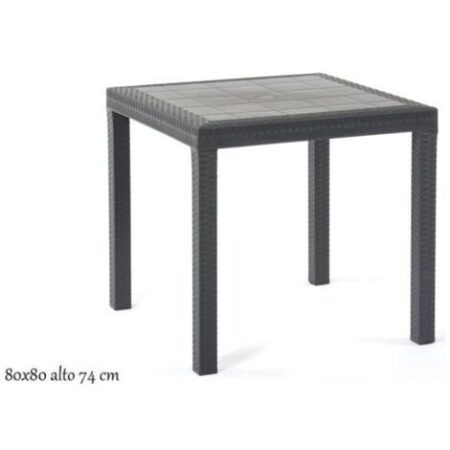 Tavolo quadrato 80x80 cm da esterno giardino in wicker stampato con gambe regolabili e foro centrale per ombrellone Nasa -  Black