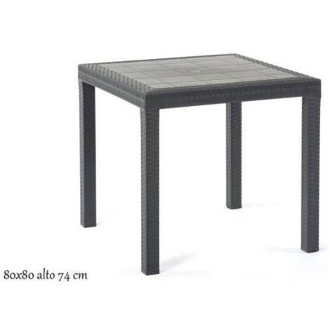 Tavolo quadrato 80x80 cm da esterno giardino in wicker stampato con gambe regolabili e foro centrale per ombrellone Nasa -  Black