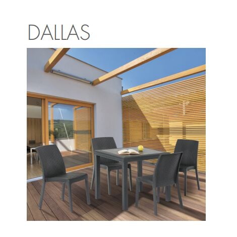 Tavolo quadrato 80x80 cm da esterno giardino in wicker stampato con gambe regolabili e foro centrale per ombrellone Nasa -  Black