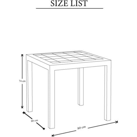 Tavolo quadrato 80x80 cm da esterno giardino in wicker stampato con gambe regolabili e foro centrale per ombrellone Nasa -  Black