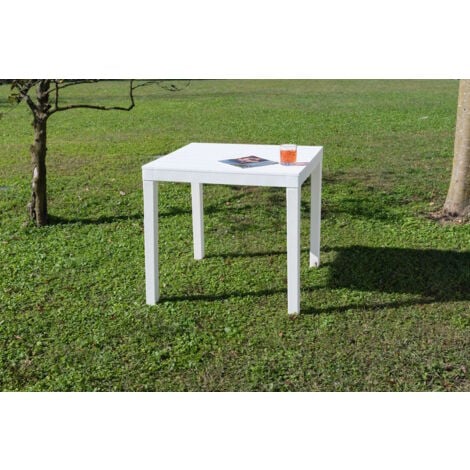 Tavolo bianco quadrato 80x80 cm in resina effetto doghe in legno Bali