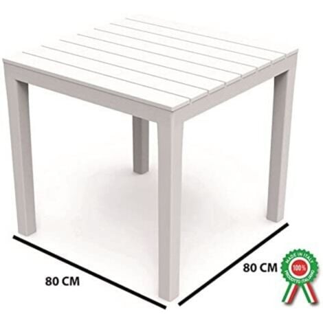 Tavolo bianco quadrato 80x80 cm in resina effetto doghe in legno Bali