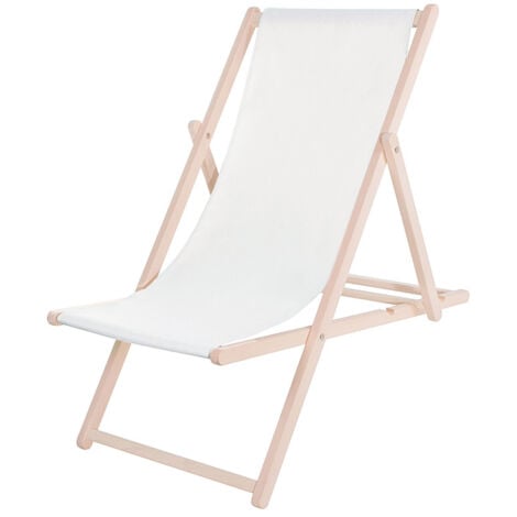 sdraio da spiaggia pieghevole, in legno con materiale bianco