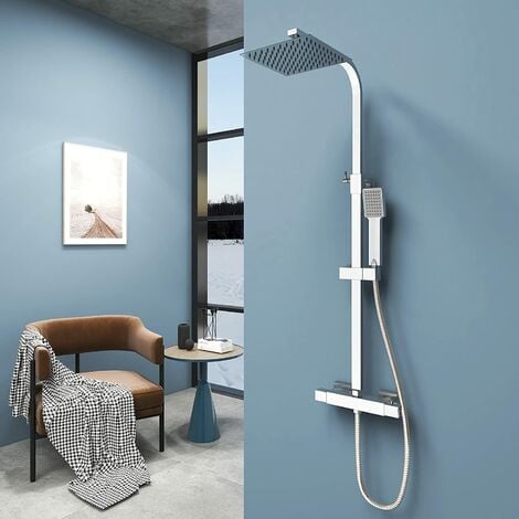 AICA Kit doccia quadrato con miscelatore termostatico, soffione in acciaio inox 20x20cm, altezza regolabile 80-120 cm