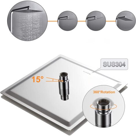 AICA Kit doccia quadrato con miscelatore termostatico, soffione in acciaio inox 20x20cm, altezza regolabile 80-120 cm