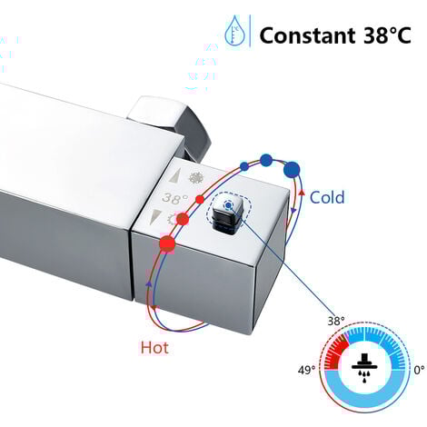 AICA Kit doccia quadrato con miscelatore termostatico, soffione in acciaio inox 20x20cm, altezza regolabile 80-120 cm