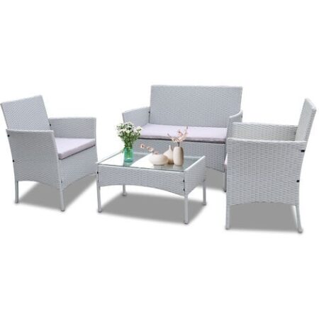 Soggiorno da giardino basso 4 posti - Bigzza - set da giardino imitato resina intrecciata - con cuscini rimovibili - Grigio