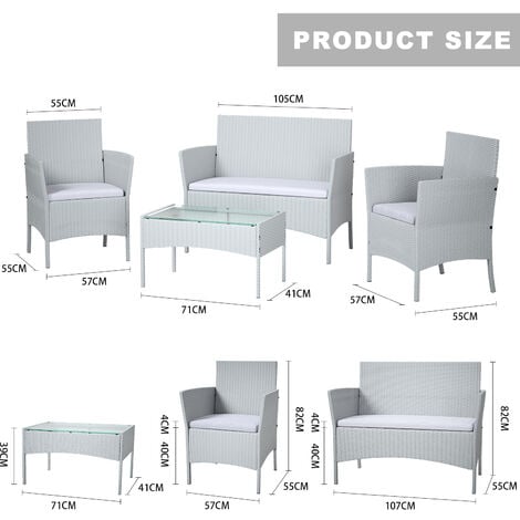 Soggiorno da giardino basso 4 posti - Bigzza - set da giardino imitato resina intrecciata - con cuscini rimovibili - Grigio