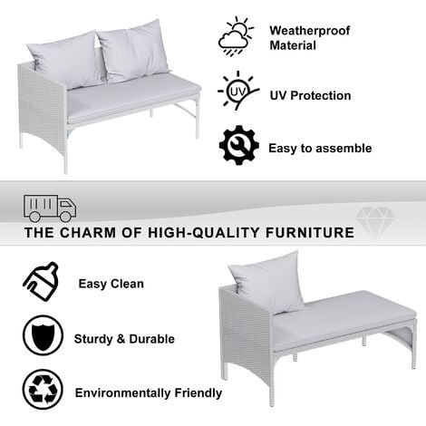 Bigzza Set di mobili da giardino in rattan - Mobili da giardino 3 set, con 1 poltrona, 1 sgabello, 1 tavolo in vetro e cuscino Grigio