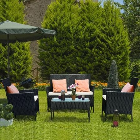 Set di Mobili da Giardino,Bigzzia Salottino in Rattan 4 Sedili con Tavolino da Caffè (Nero)