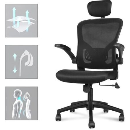 Sedia Ufficio Ergonomica - bigzzia Sedie da scrivania con Supporto Lombare - Sedia per ufficio Regolabili Braccioli 90 ° - Regolabili Poggiatesta 45° -  Office chair - Nero