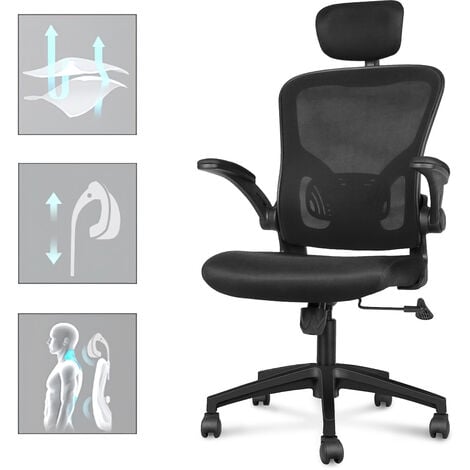 Sedia Ufficio Ergonomica - bigzzia Sedie da scrivania con Supporto Lombare - Sedia per ufficio Regolabili Braccioli 90 ° - Regolabili Poggiatesta 45° -  Office chair - Nero