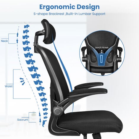 Sedia Ufficio Ergonomica - bigzzia Sedie da scrivania con Supporto Lombare - Sedia per ufficio Regolabili Braccioli 90 ° - Regolabili Poggiatesta 45° -  Office chair - Nero