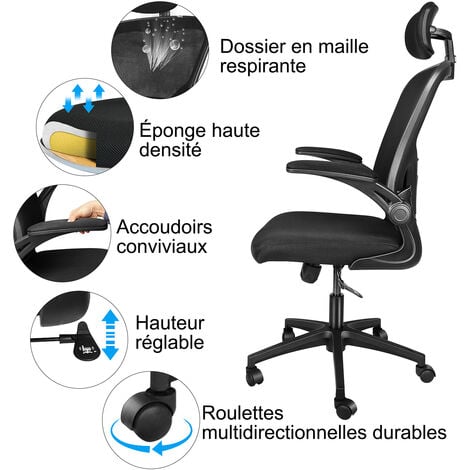 Sedia Ufficio Ergonomica - bigzzia Sedie da scrivania con Supporto Lombare - Sedia per ufficio Regolabili Braccioli 90 ° - Regolabili Poggiatesta 45° -  Office chair - Nero