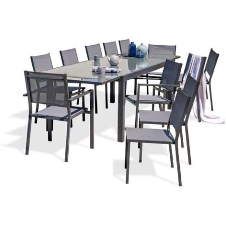 TOLEDE - Set da pranzo da giardino 12 posti alluminio actracite e piano vetro - DCB GARDEN