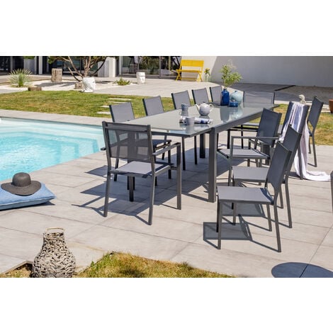 TOLEDE - Set da pranzo da giardino 12 posti alluminio actracite e piano vetro - DCB GARDEN