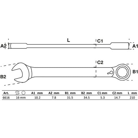 Chiave combinata a cricchetto  reversibile  16 mm