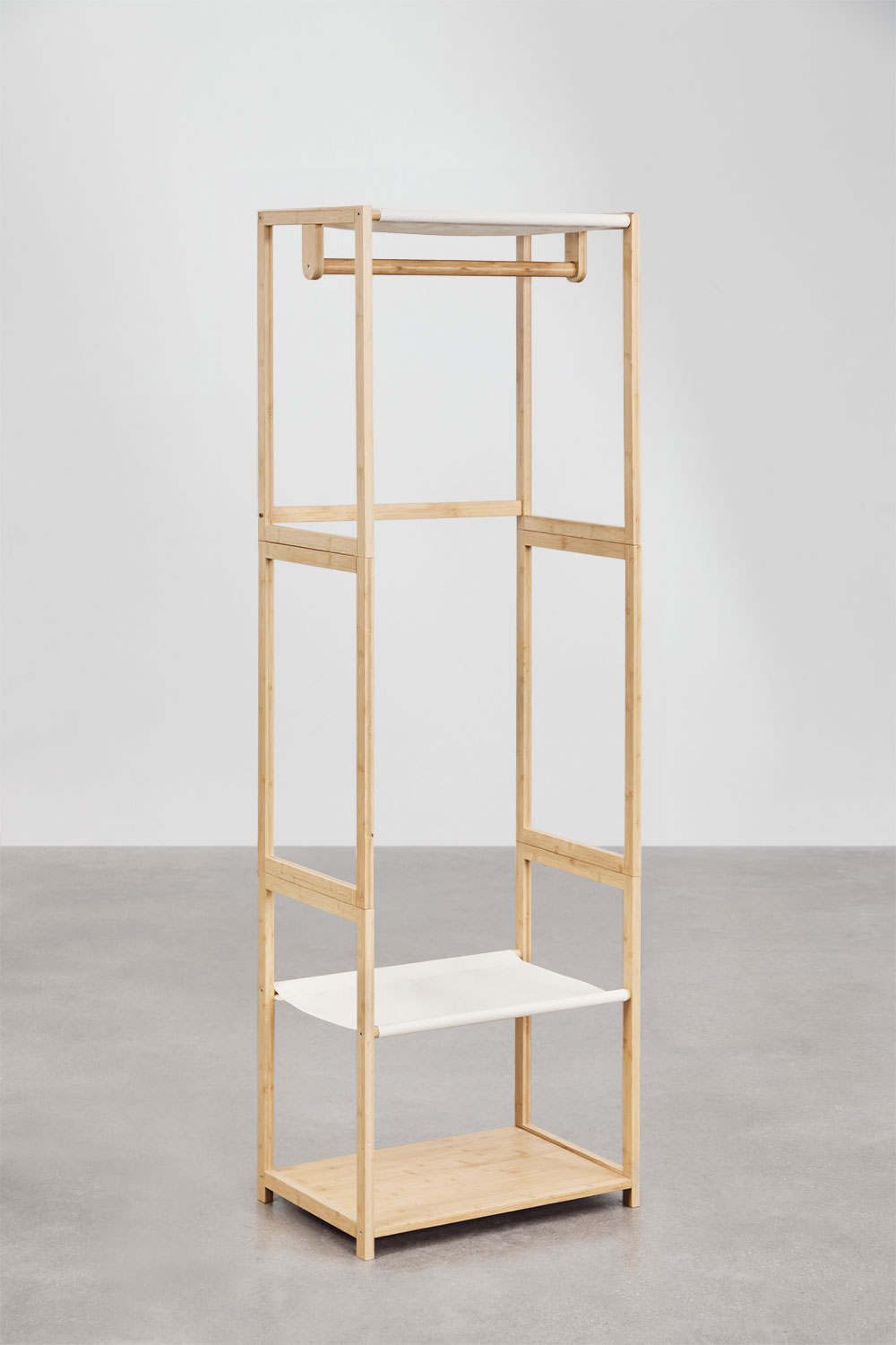 Armadio modulare aperto Deneb Bamboo a 2 pezzi con ripiani, scaffale e appendiabiti