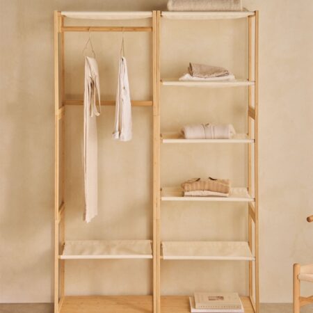Armadio modulare aperto Deneb Bamboo a 2 pezzi con ripiani, scaffale e appendiabiti