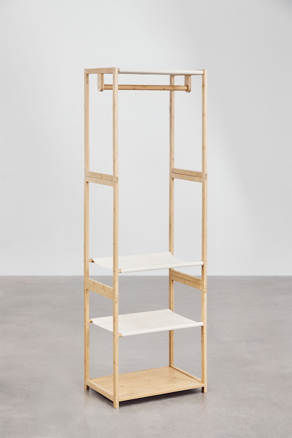 Armadio modulare aperto Deneb Bamboo da 4 pezzi con ripiani e appendiabiti