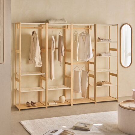 Armadio modulare aperto Deneb Bamboo da 4 pezzi con ripiani e appendiabiti