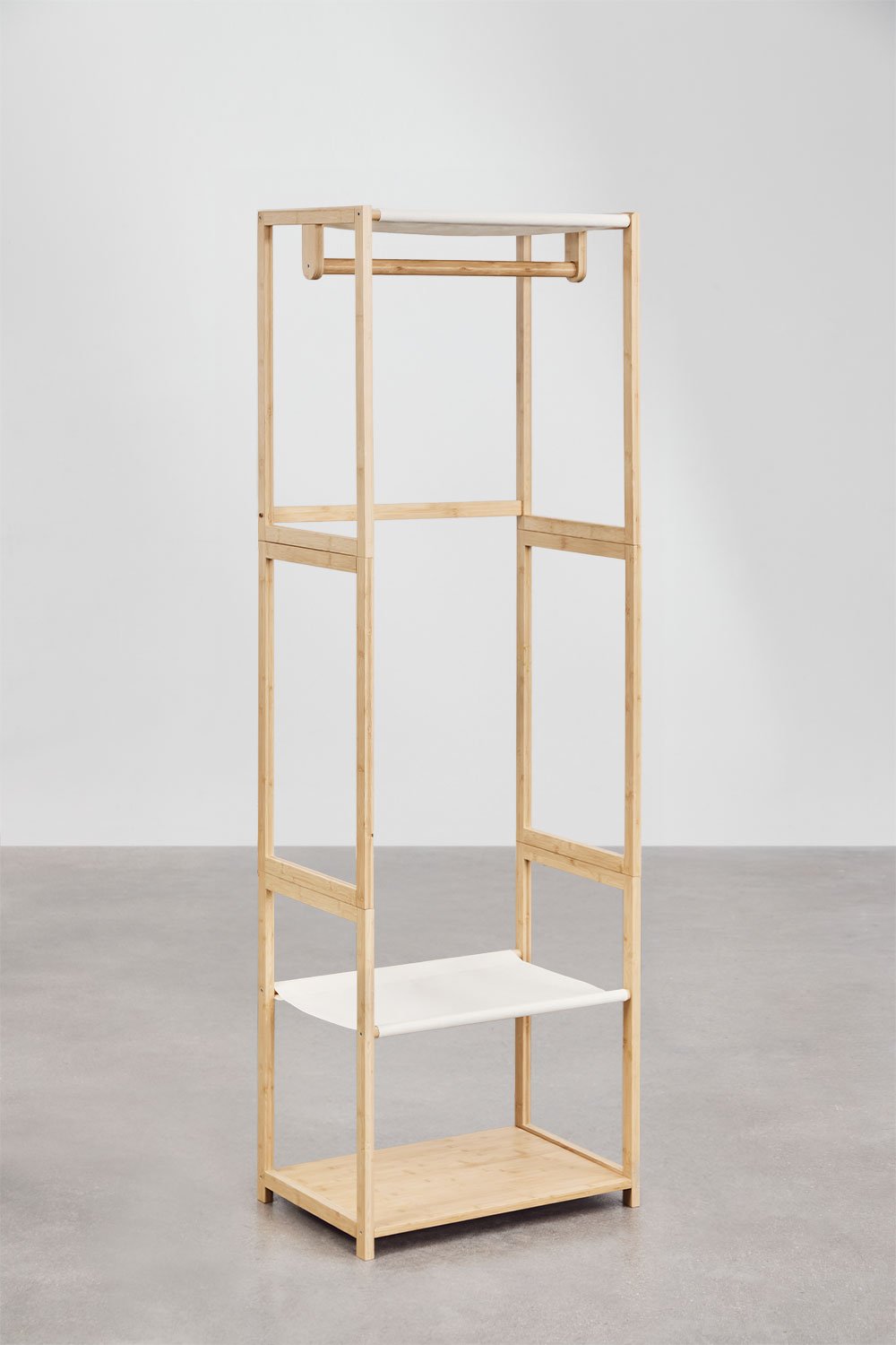 Armadio modulare aperto Deneb Bamboo da 4 pezzi con ripiani e appendiabiti