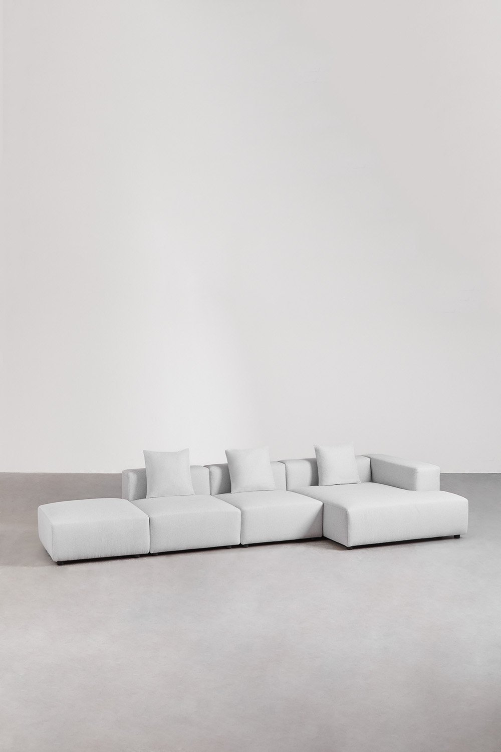 Divano componibile chaise longue angolare destro 3 pezzi con puff (â†”ï¸Ž390 cm) Bruna