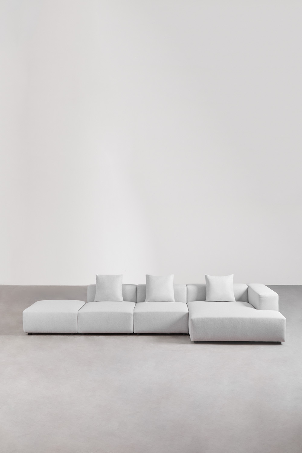 Divano componibile chaise longue angolare destro 3 pezzi con puff (â†”ï¸Ž390 cm) Bruna