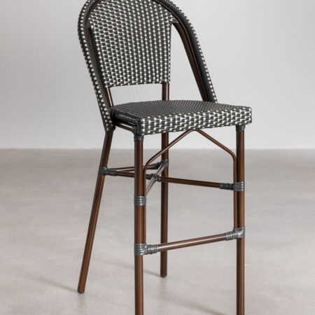 Confezione da 2 sgabelli alti con schienale in alluminio e rattan sintetico Brielle Bistro