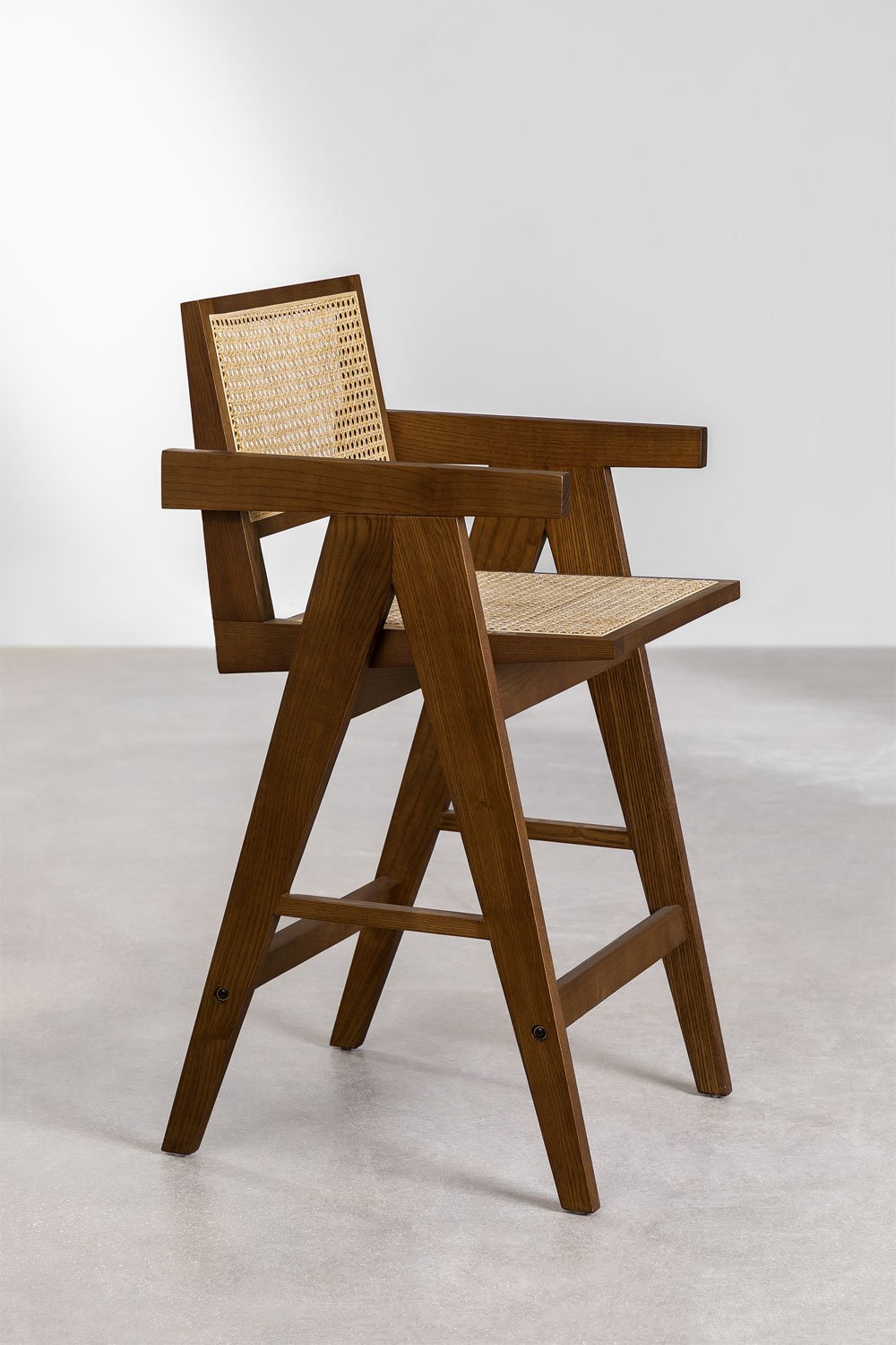 Confezione da 2 sgabelli alti in legno di frassino e rattan (65,5 cm) Lali