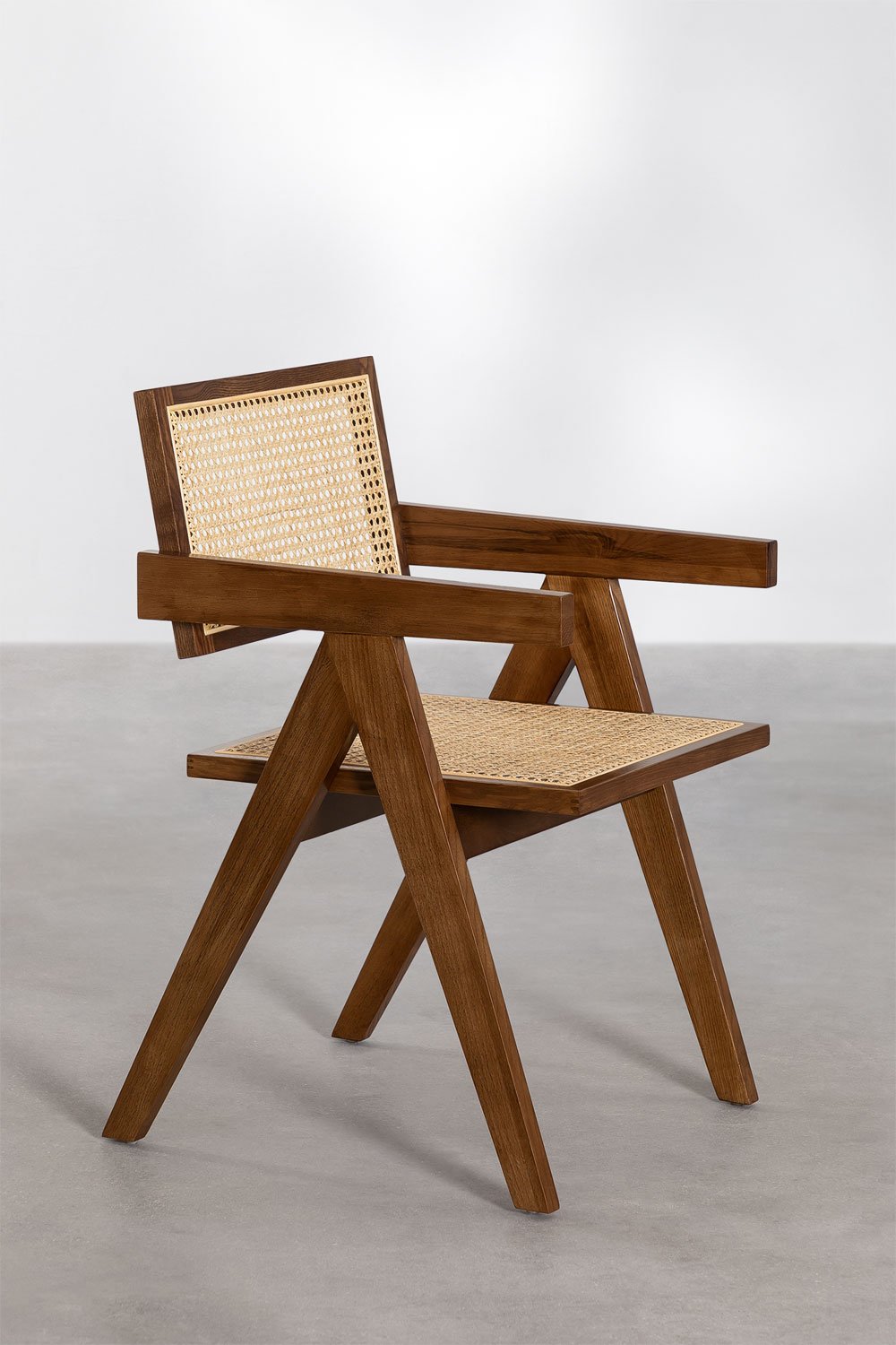 Confezione da 4 Sedie da Pranzo con Braccioli in Legno di Frassino e Rattan Lali