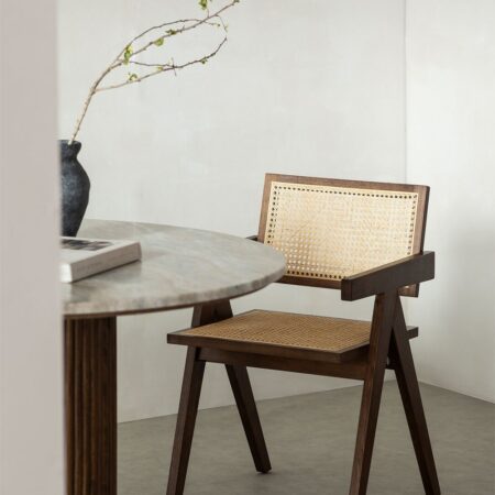 Confezione da 4 Sedie da Pranzo con Braccioli in Legno di Frassino e Rattan Lali